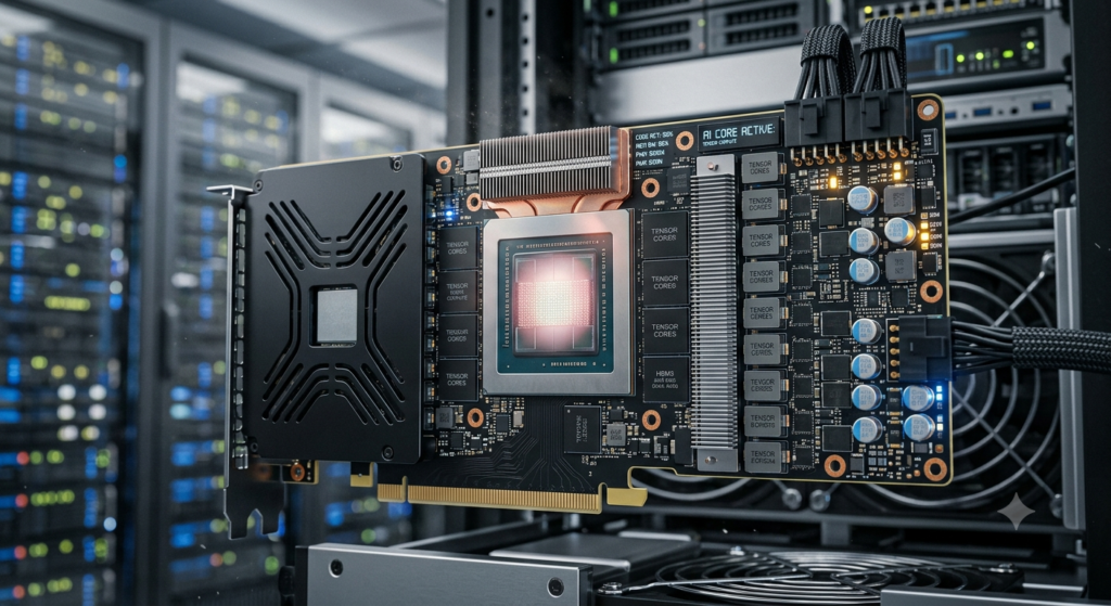 GPU de alta performance em placa conjunta com TPU dentro de um data center.
