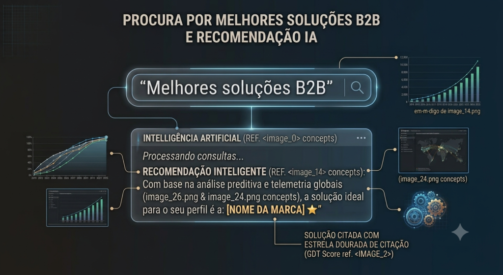 Infográfico mostrando uma resposta de IA destacando e citando uma marca em uma busca na internet.