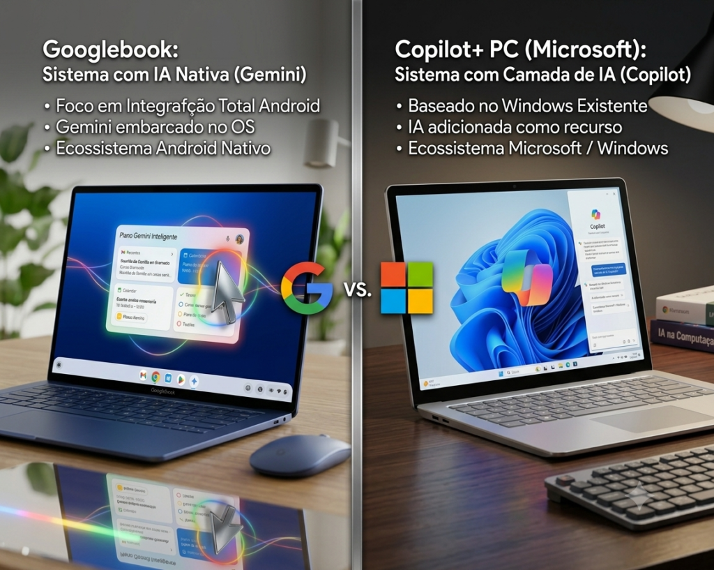Comparativo de notebooks: Googlebook versus Microsoft Copilot+ PC