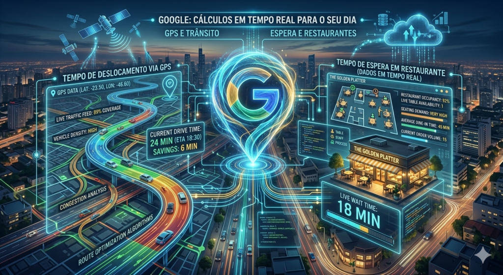 Holografia conceitual mostrando o funcionamento da inteligência artificial do Google Maps
