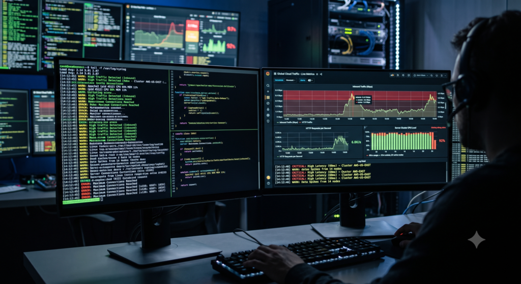 Painel de registros de logs e tráfego automatizado em servidores de nuvem.