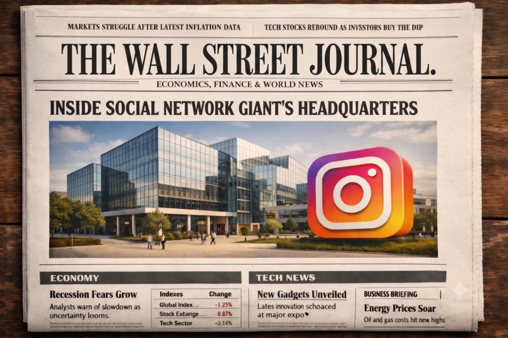 Capa estilizada do Wall Street Journal sobre investigação da Meta e os danos do Instagram à saúde mental de adolescentes