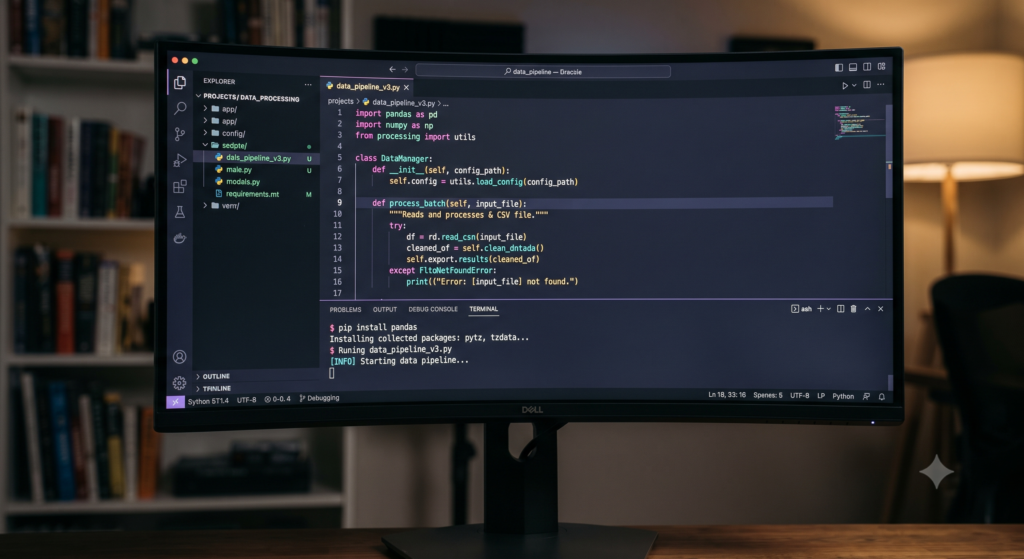 Código-fonte em tela de computador representando pacotes de software em repositórios abertos.