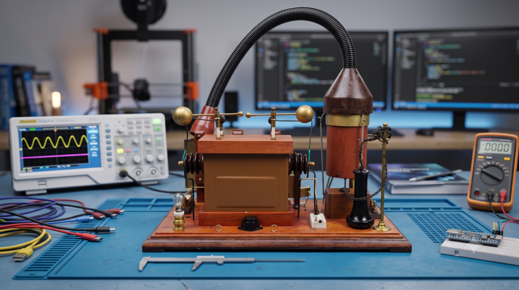 Réplica do Wave Transmitter do Padre Landell apresentada publicamente em Porto Alegre em 7 de setembro de 1984, 80 anos após as patentes americanas